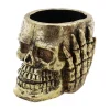 POT TÊTE DE MORT RÉSINE 16X18.5CM OR ANTIQUE