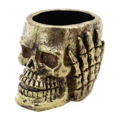 POT TÊTE DE MORT RÉSINE 16X18.5CM OR ANTIQUE