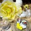 3 POULES RÉSINE DANS NID PAILLE 3.8CM BLANC