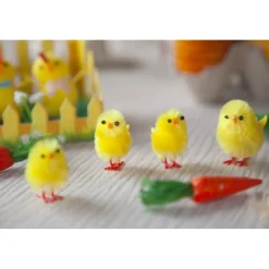 12 POUSSINS DÉCORATIFS CHENILLE 3.5X2CM JAUNE