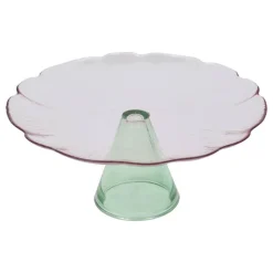 PRÉSENTOIR GÂTEAU FLEUR ROSE SOCLE VERRE 28X12CM