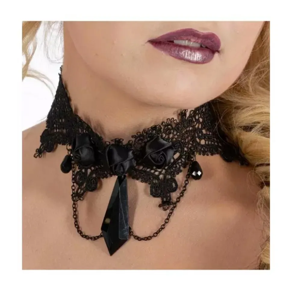 RAS-DE-COU DENTELLE PIERRES GOTHIQUE NOIR ADULTE