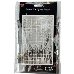 RIDEAU DE FÊTE CARRÉS SCINTILLANTS 2X1M ARGENT