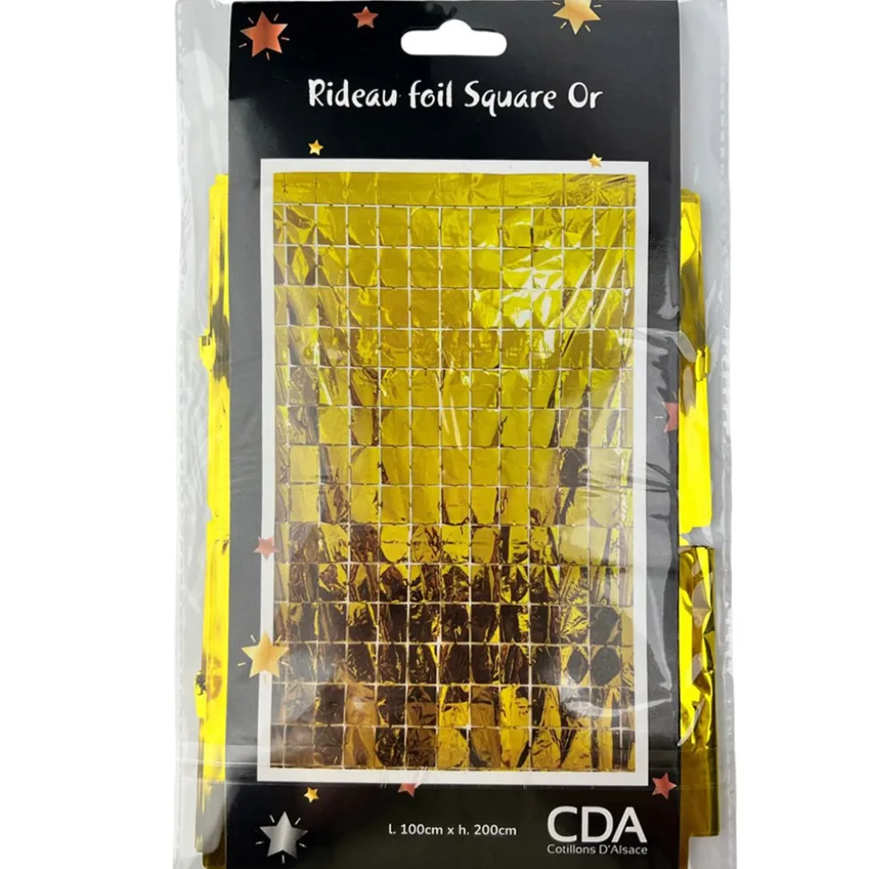 RIDEAU DE FÊTE CARRÉS SCINTILLANTS 2X1M OR