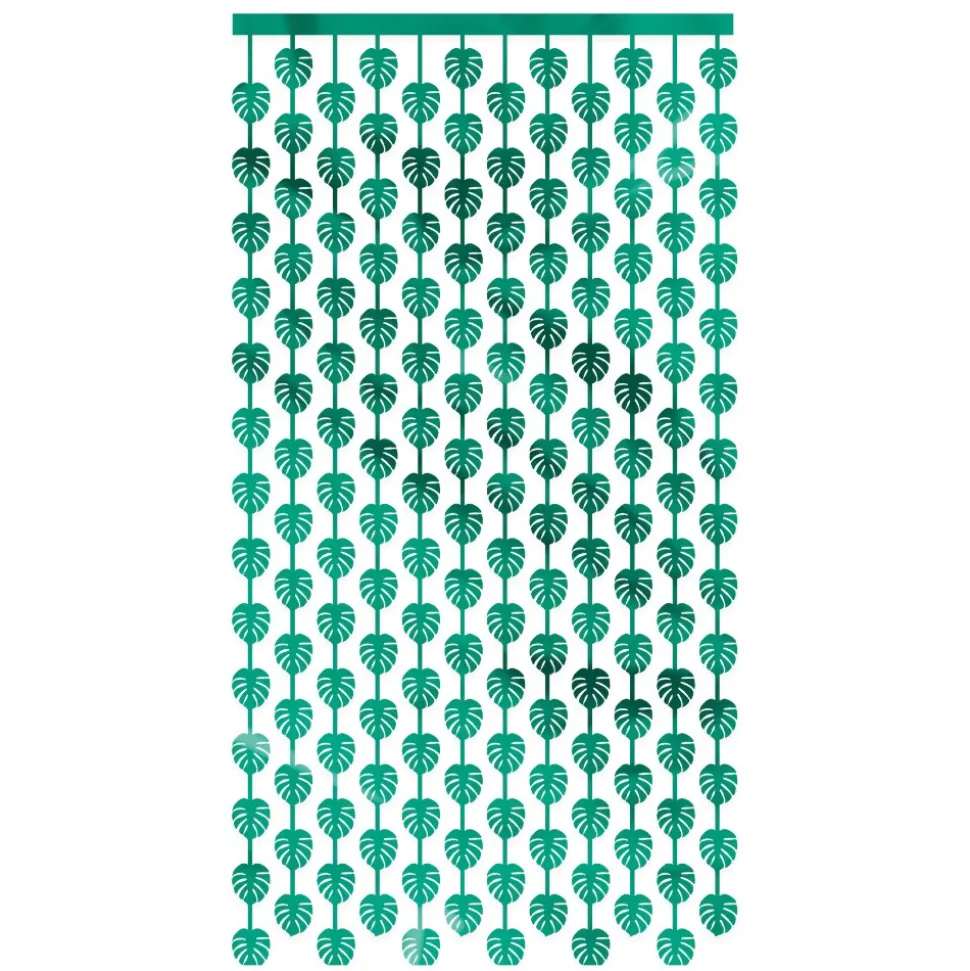 RIDEAU DE FÊTE FEUILLES TROPICALES 2X1M VERT MÉTAL