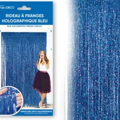 RIDEAU DE FÊTE FRANGES HOLOGRAPHIQUES 2X1M BLEU