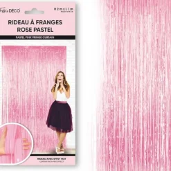 RIDEAU DE FÊTE FRANGES HOLOGRAPHIQUES 2X1M ROSE