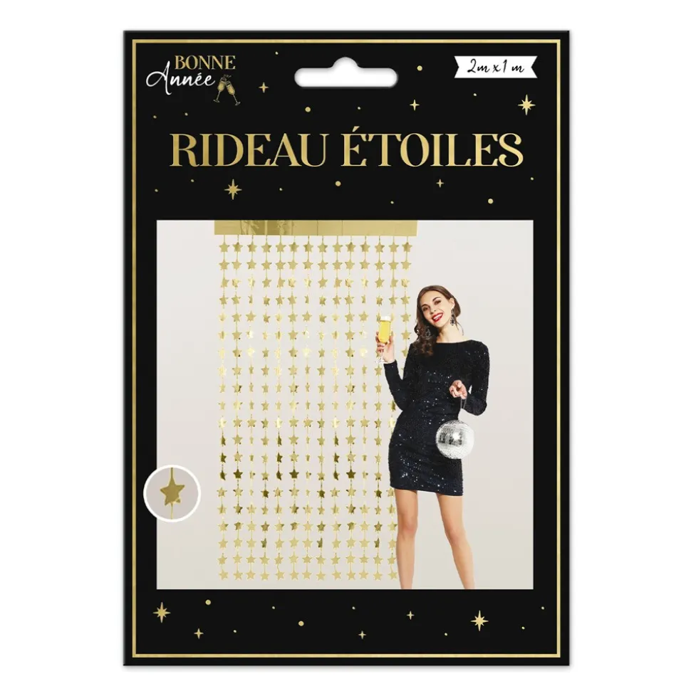 RIDEAU DE FÊTE ÉTOILES SCINTILLANTES 2X1M OR