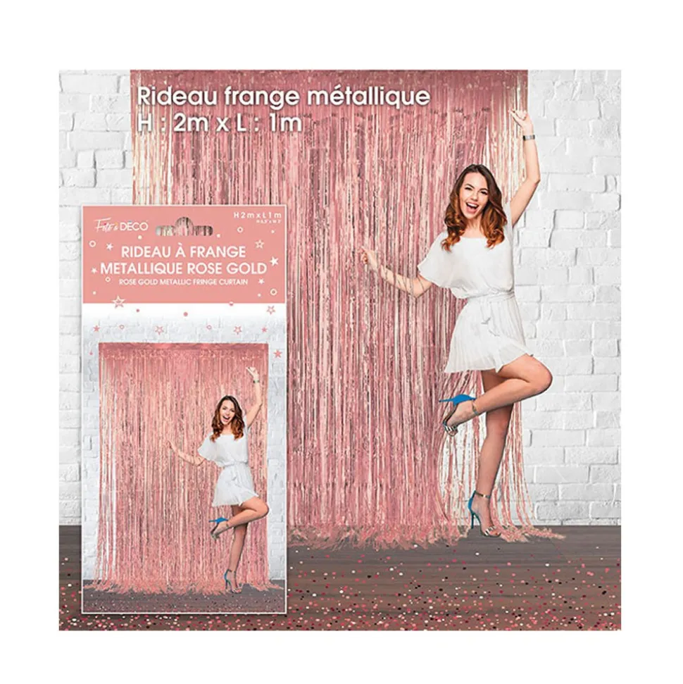RIDEAU À FRANGES MÉTAL ROSE GOLD