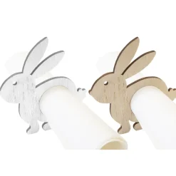 4 RONDS DE SERVIETTE BOIS LAPIN 8CM NATURE BLANC