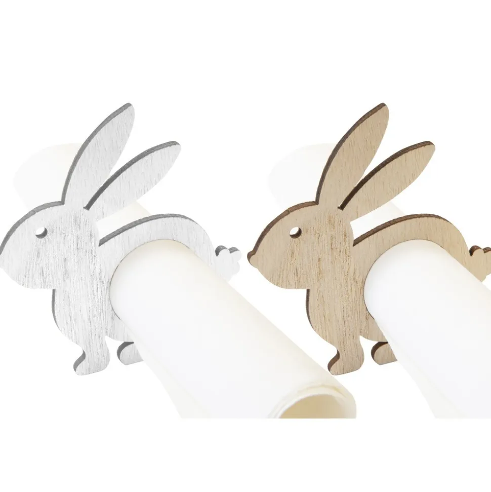 4 RONDS DE SERVIETTE BOIS LAPIN 8CM NATURE BLANC