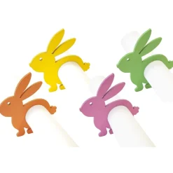 4 RONDS DE SERVIETTE BOIS LAPIN 8CM TONS VIFS