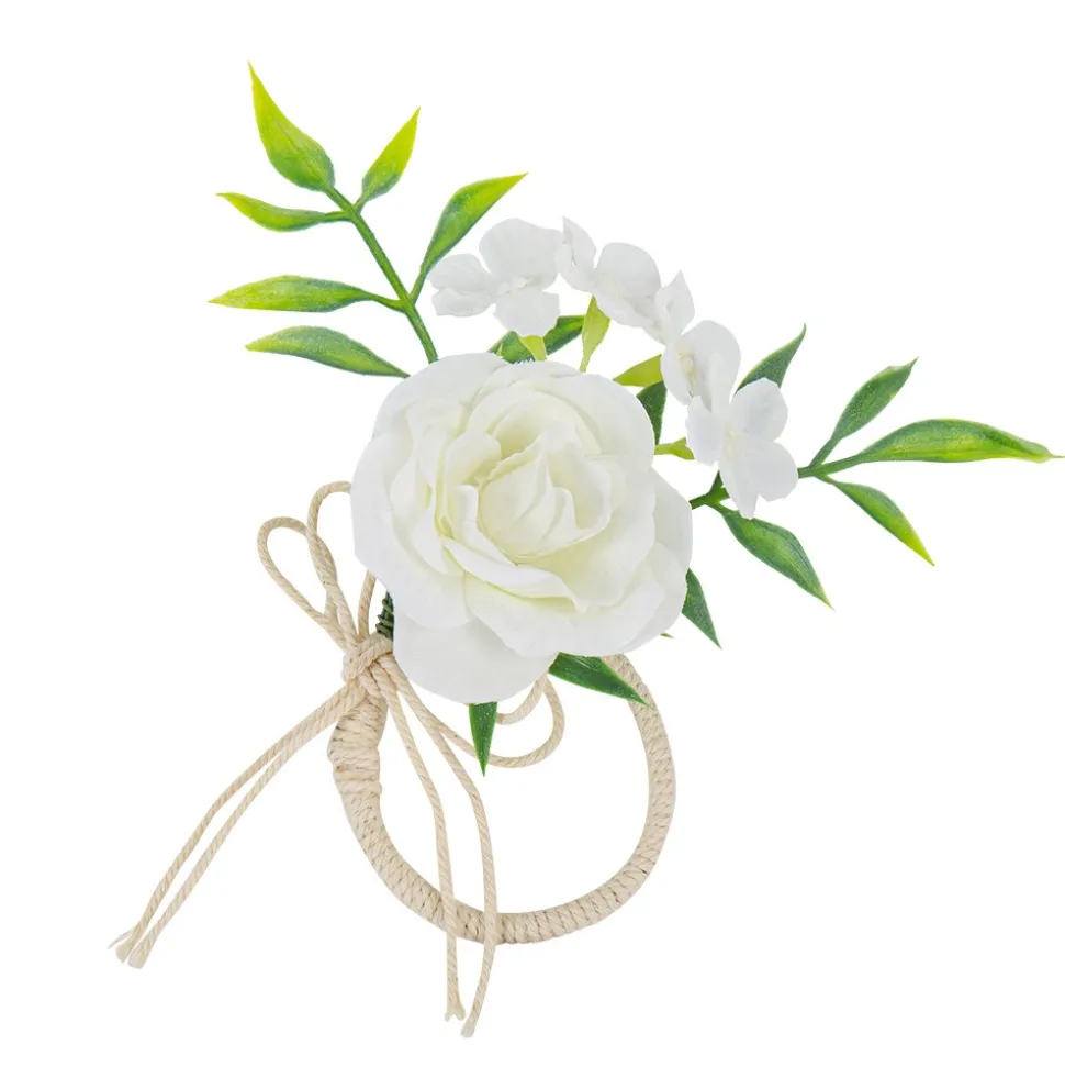 4 RONDS DE SERVIETTE ROSE JASMIN NUD 5CM BLANC