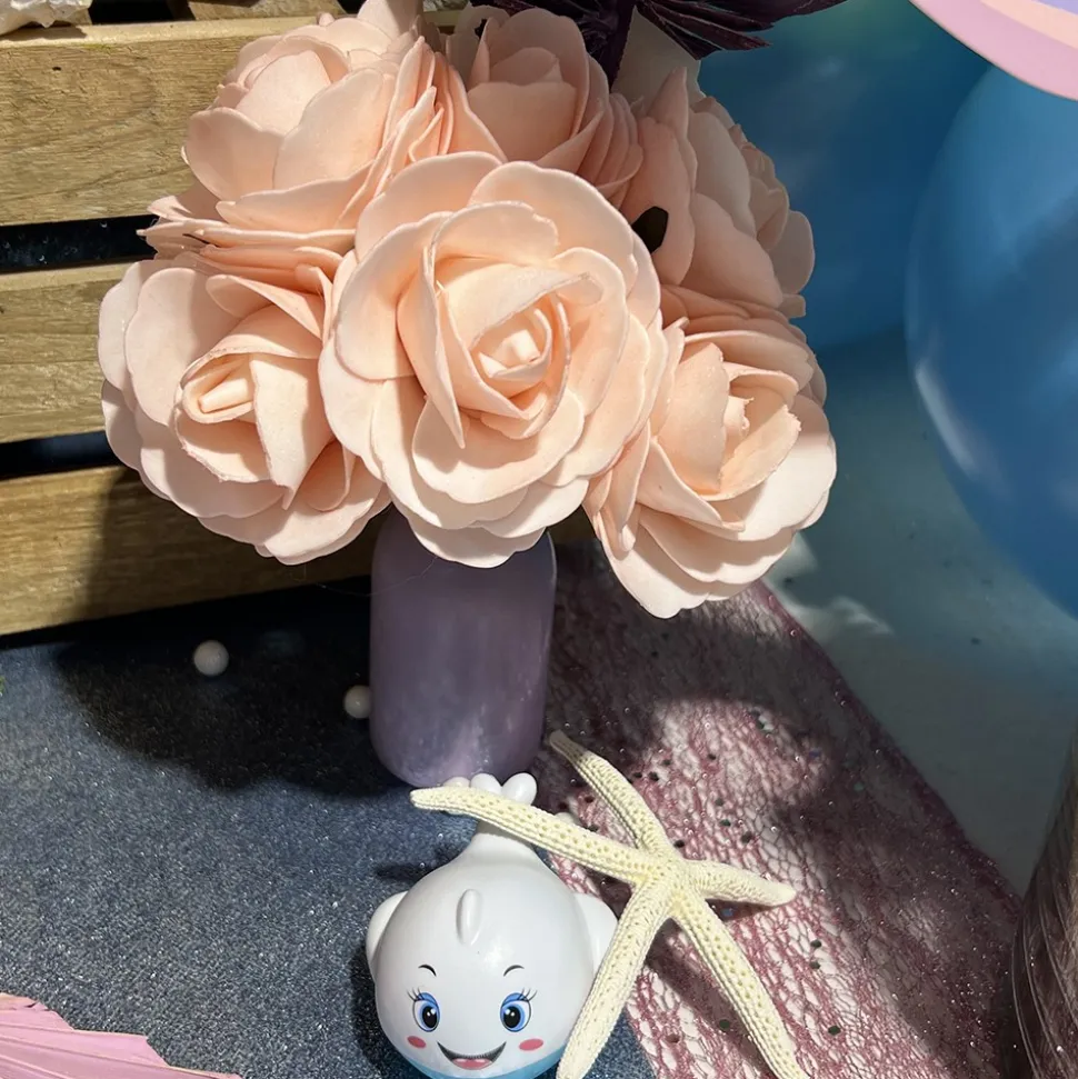 8 ROSES EN MOUSSE SUR TIGE 8X15CM ROSE