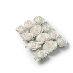 12 ROSES PAPIER À PIQUER 3.5CM BLANC