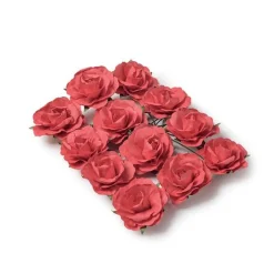 12 ROSES PAPIER À PIQUER 3.5CM ROUGE