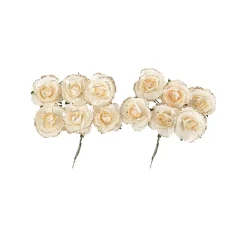 12 ROSES PAPIER SUR TIGE 3.5CM IVOIRE CHAMPAGNE