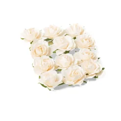 12 ROSES PAPIER SUR TIGE 3.5CM IVOIRE