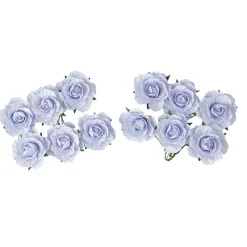 12 ROSES PAPIER SUR TIGE 3.5CM LILAS
