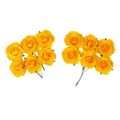 12 ROSES PAPIER SUR TIGE 3.5CM OCRE