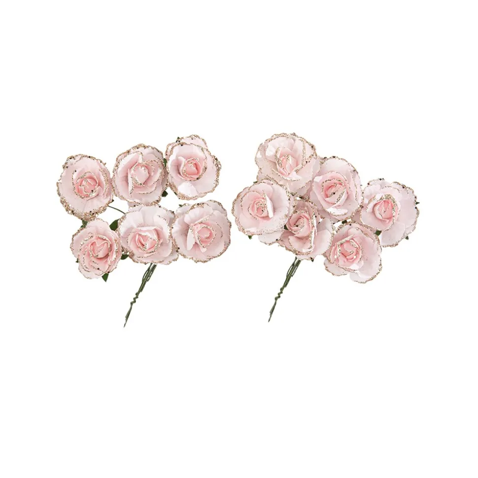 12 ROSES PAPIER SUR TIGE 3.5CM ROSE CHAMPAGNE