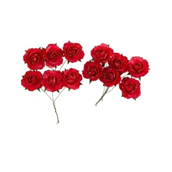 12 ROSES PAPIER SUR TIGE 3.5CM ROUGE PAILLETTES