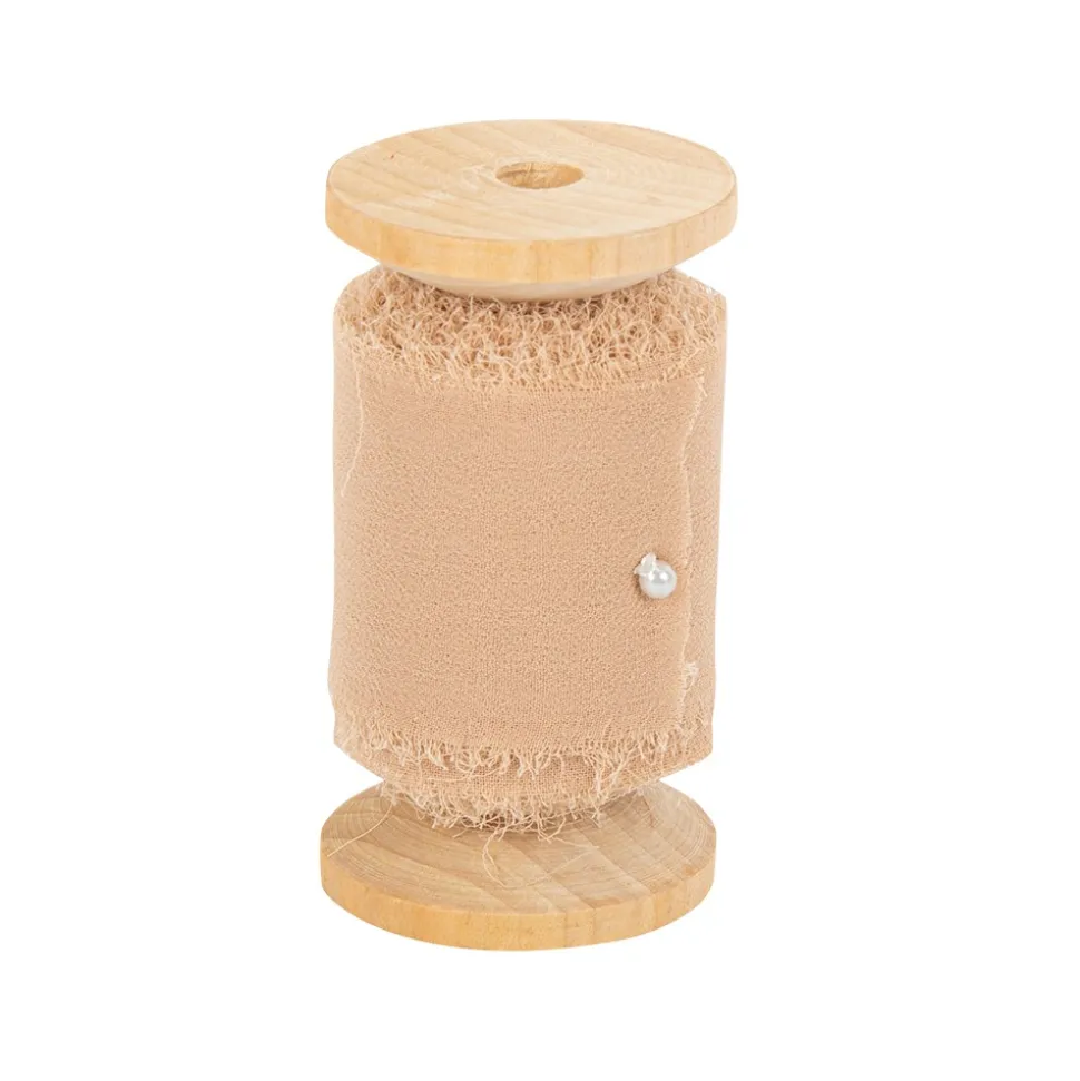 RUBAN MOUSSELINE SOIE EFFILOCHÉ 5CMX5M NOISETTE