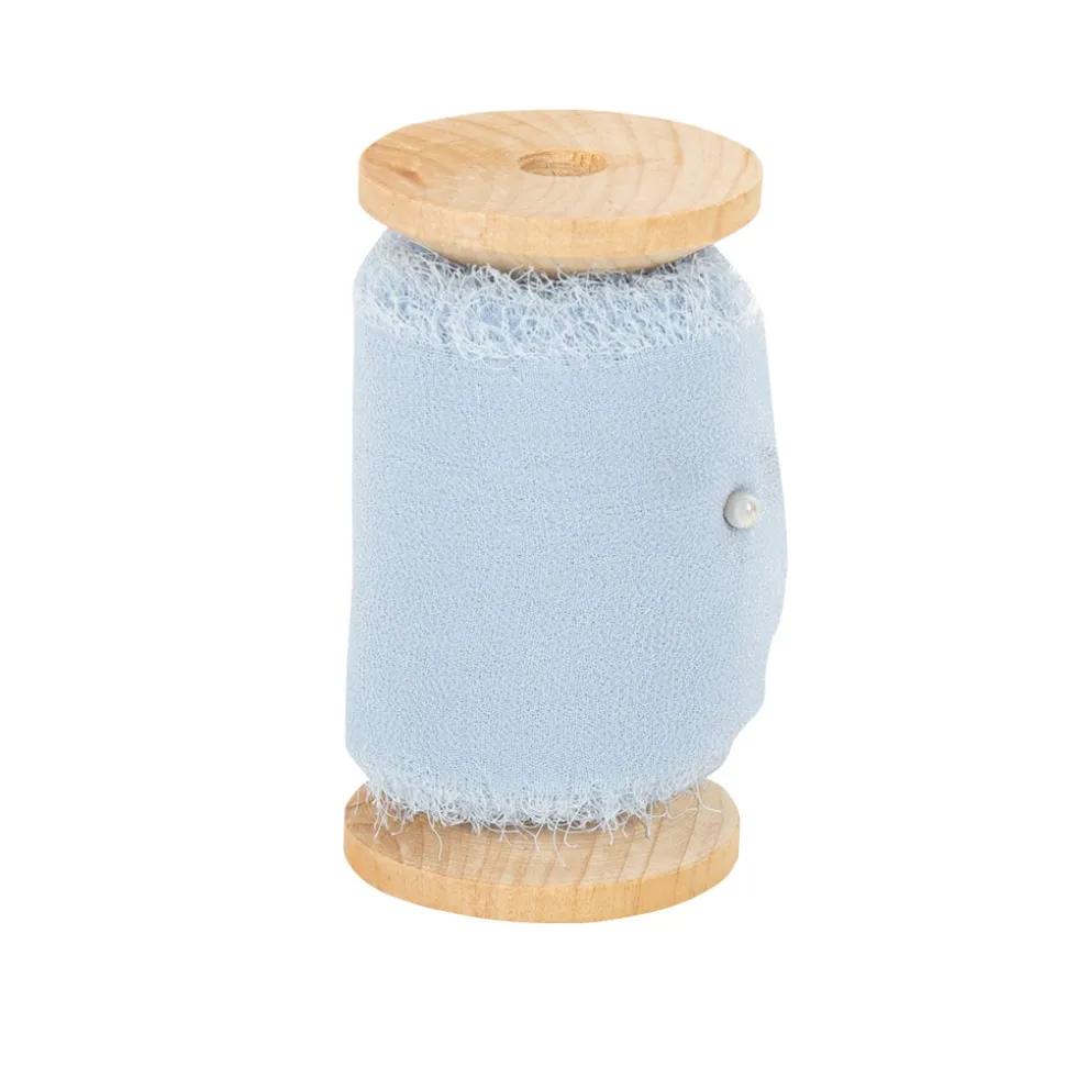 RUBAN MOUSSELINE SOIE EFFILOCHÉ 5CMX5M BLEU GLACE