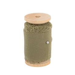 RUBAN MOUSSELINE SOIE EFFILOCHÉ 5CMX5M VERT OLIVE