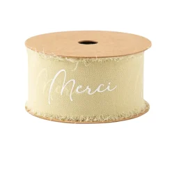 RUBAN MOUSSELINE SOIE EFFILOCHÉ MERCI 4CMX3M SAUGE