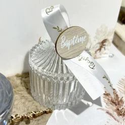 RUBAN SATIN BAPTEME OR 19MM BLANC