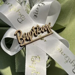 RUBAN SATIN BAPTEME OR 19MM BLANC