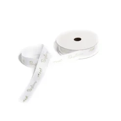 RUBAN SATIN BAPTEME OR 19MM BLANC