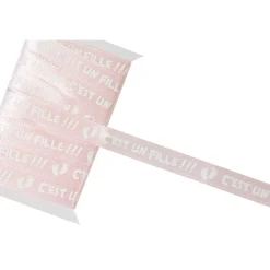 RUBAN SATIN C'EST UNE FILLE 5M ROSE