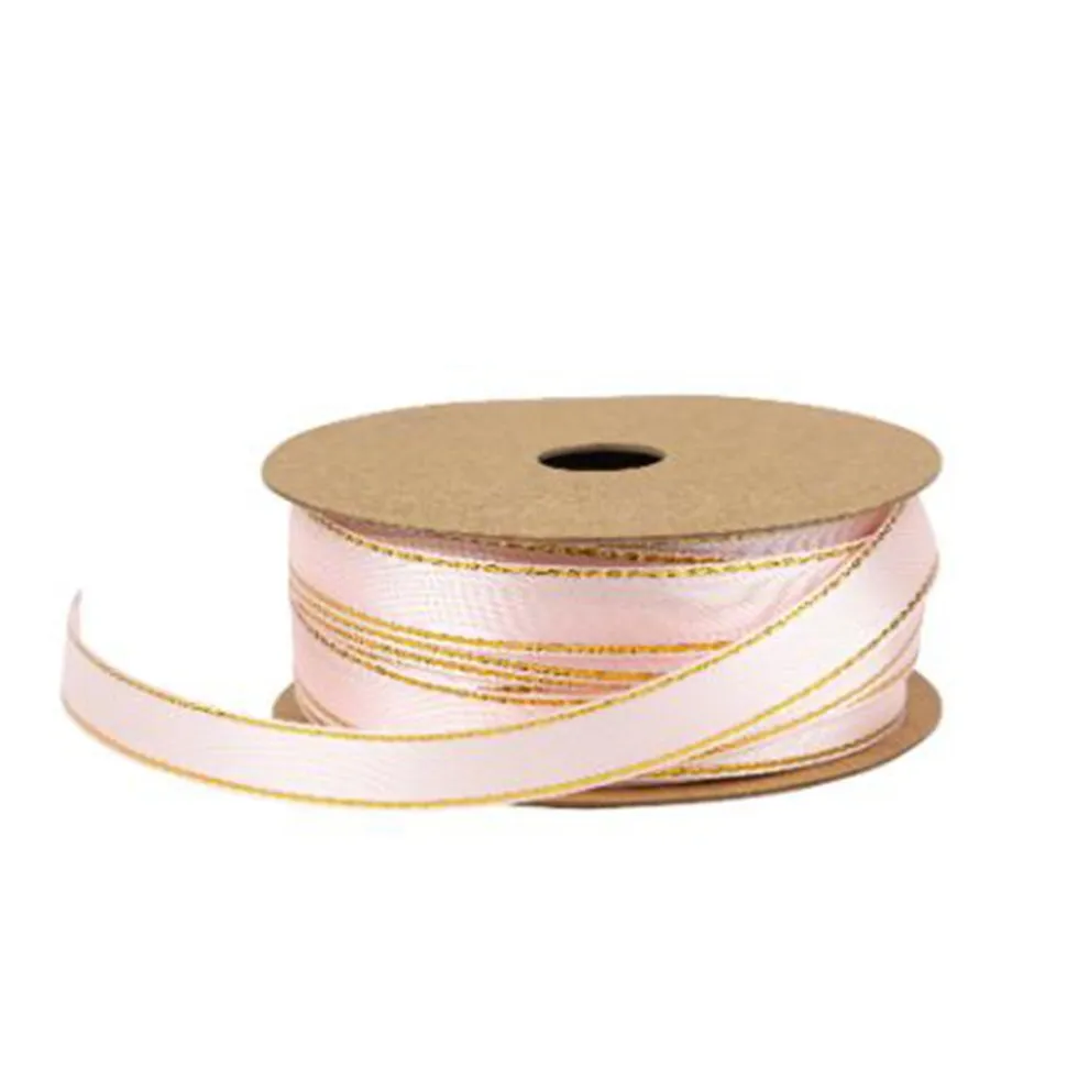 RUBAN SATIN LISERÉ OR 1CMX5M ROSE