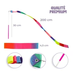 2 RUBANS DANSE GYMNASTIQUE 4.5CMX2M MULTICOLORE