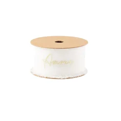 RUBAN SOIE EFFILOCHÉ AMOUR OR 4CMX3M BLANC