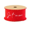 RUBAN SOIE EFFILOCHÉ JE T'AIME BLANC 4CMX3M ROUGE