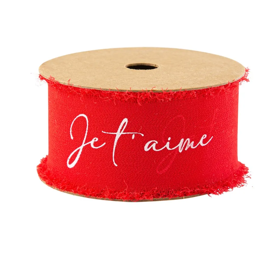 RUBAN SOIE EFFILOCHÉ JE T'AIME BLANC 4CMX3M ROUGE