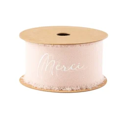 RUBAN SOIE EFFILOCHÉ MERCI 4CMX3M ROSE POUDRÉ
