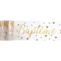 RUBAN TULLE POLYESTER BAPTÊME CUR 8CMX10M OR