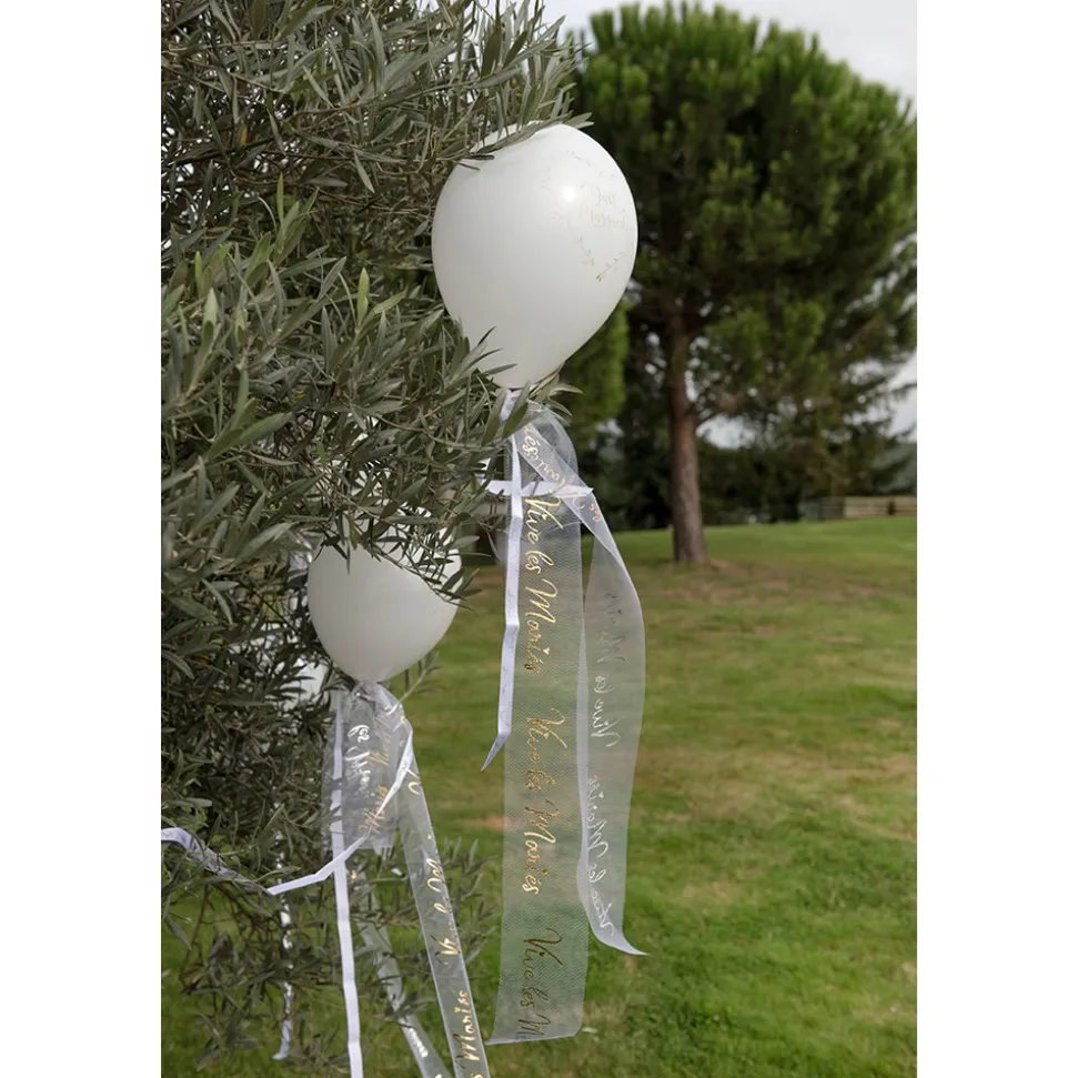 RUBAN TULLE POLYESTER VIVE LES MARIÉS 8CMX10M OR