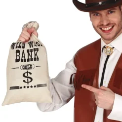 SAC ARGENT BANQUE TOILE JUTE COWBOY 42X22CM BEIGE
