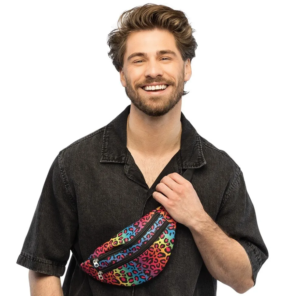 SAC BANANE LÉOPARD ARC-EN-CIEL UV ANNÉE 90 ADULTE