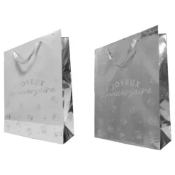 SAC CADEAU ANNIVERSAIRE 30X40CM ARGENT