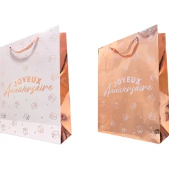 SAC CADEAU ANNIVERSAIRE 30X40CM OR ROSE