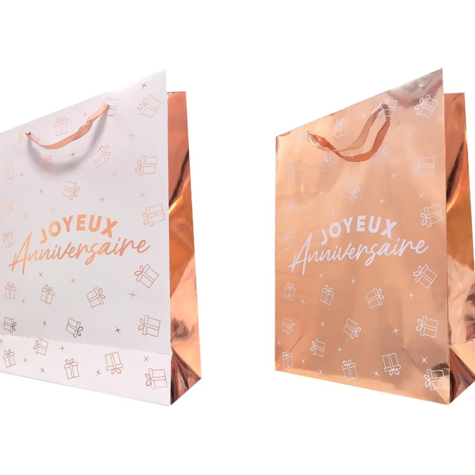 SAC CADEAU ANNIVERSAIRE 30X40CM OR ROSE