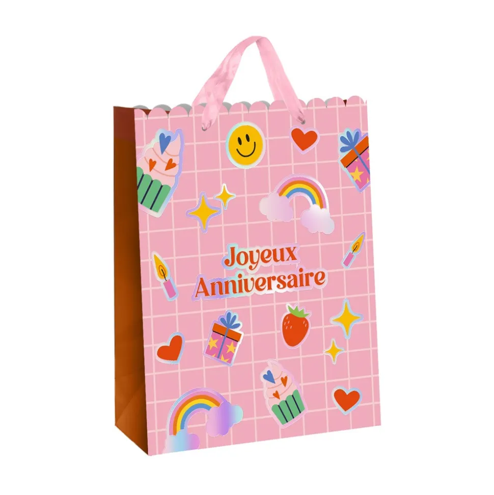 SAC CADEAU CARTON ANNIVERSAIRE 18X10X23.5CM ROSE