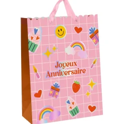 SAC CADEAU CARTON ANNIVERSAIRE 32X6.5X40CM ROSE