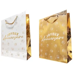 SAC CADEAU CARTON ANNIVERSAIRE 30X40CM OR